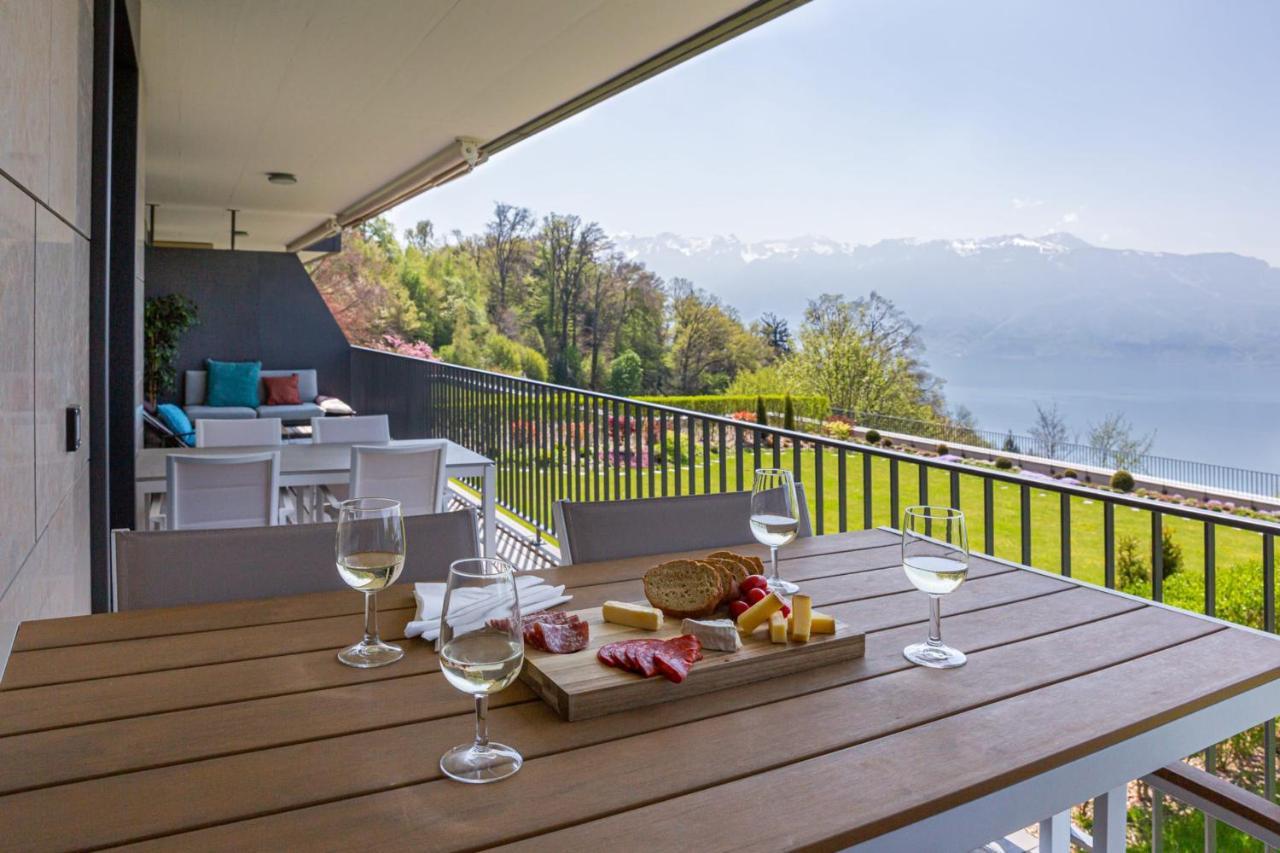 Les Terrasses De Lavaux 1 - Appartement De Luxe Avec Vue Panoramique Et Piscine Puidoux ภายนอก รูปภาพ