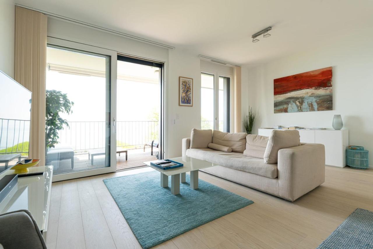 Les Terrasses De Lavaux 1 - Appartement De Luxe Avec Vue Panoramique Et Piscine Puidoux ภายนอก รูปภาพ