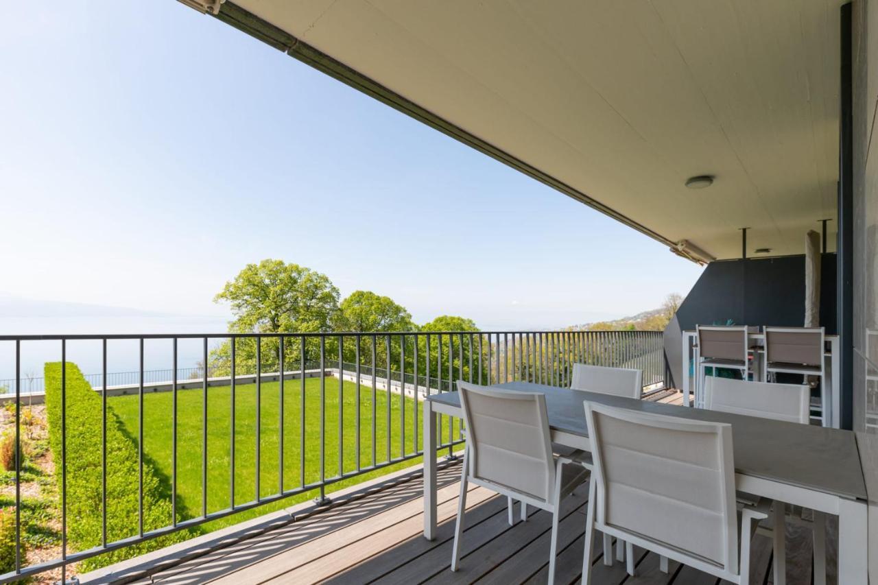 Les Terrasses De Lavaux 1 - Appartement De Luxe Avec Vue Panoramique Et Piscine Puidoux ภายนอก รูปภาพ