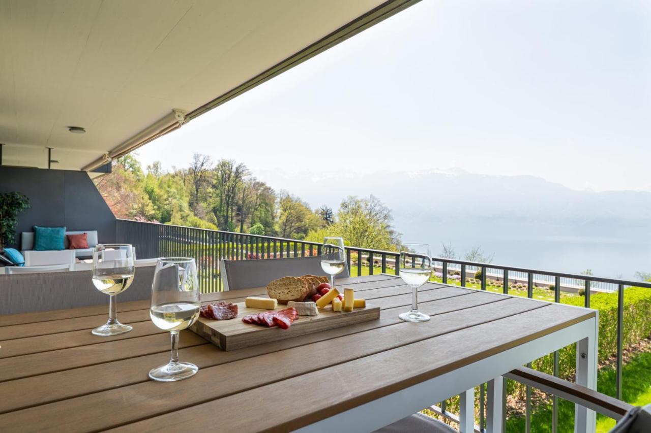 Les Terrasses De Lavaux 1 - Appartement De Luxe Avec Vue Panoramique Et Piscine Puidoux ภายนอก รูปภาพ
