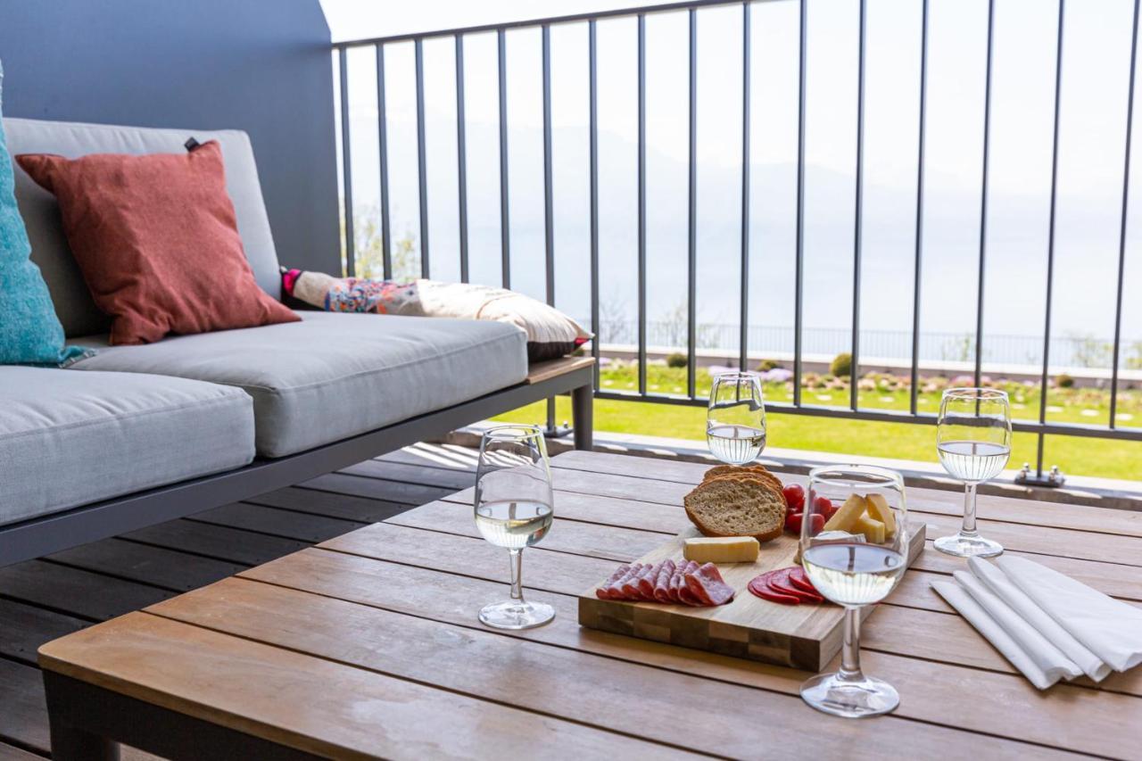 Les Terrasses De Lavaux 1 - Appartement De Luxe Avec Vue Panoramique Et Piscine Puidoux ภายนอก รูปภาพ