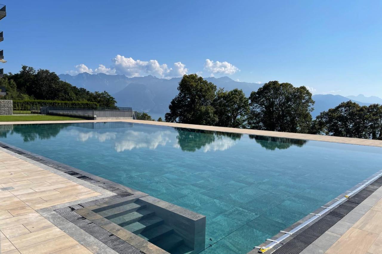 Les Terrasses De Lavaux 1 - Appartement De Luxe Avec Vue Panoramique Et Piscine Puidoux ภายนอก รูปภาพ