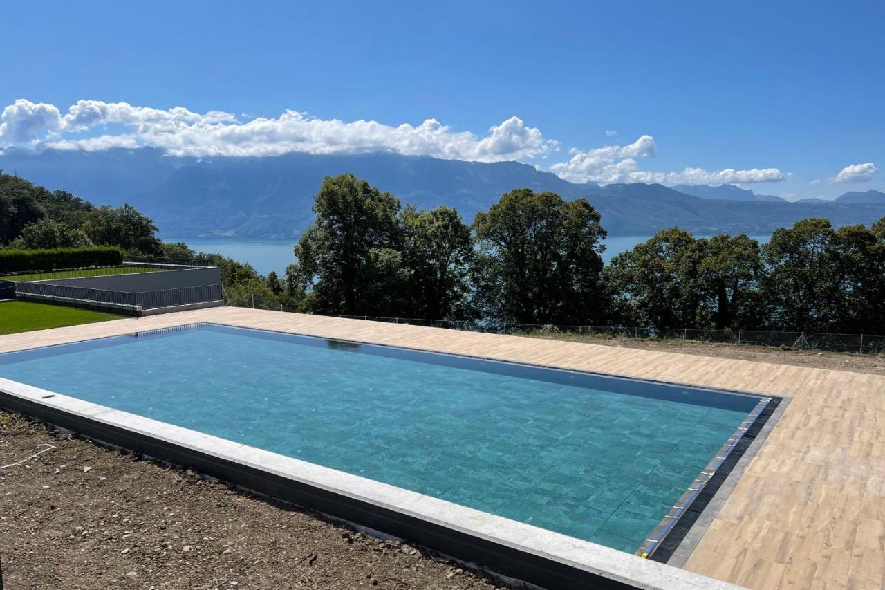 Les Terrasses De Lavaux 1 - Appartement De Luxe Avec Vue Panoramique Et Piscine Puidoux ภายนอก รูปภาพ