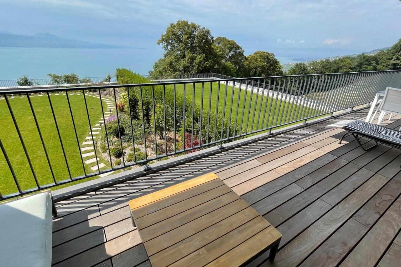 Les Terrasses De Lavaux 1 - Appartement De Luxe Avec Vue Panoramique Et Piscine Puidoux ภายนอก รูปภาพ